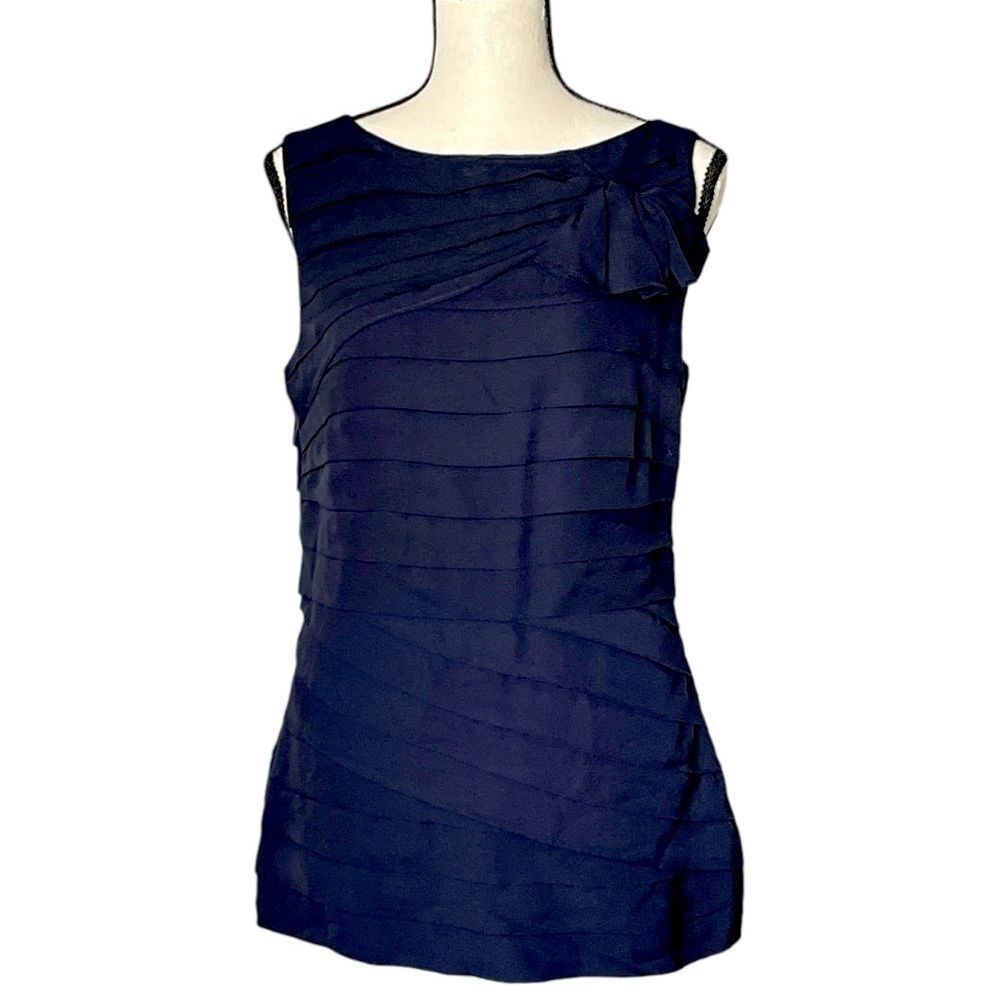 TORY BURCH WALTRAUD SILK NAVY BLUE TOP SZ: 6